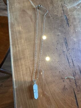 Silver 16 in necklace with a Quartz Pendant